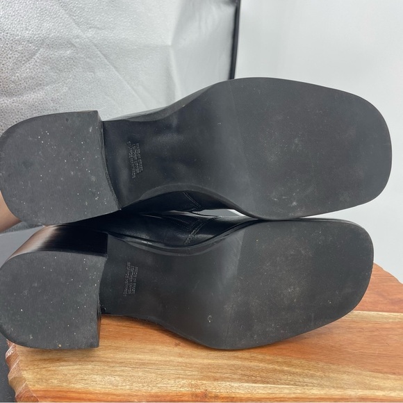 Connie fortune black leather square toe ankle boots block heels Sz 9 - Picture 6 of 8
